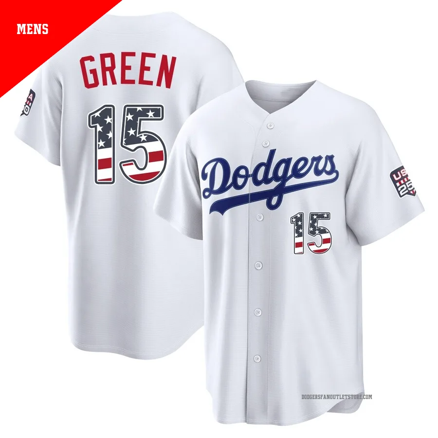 Los Angeles Dodgers ＃15 Shawn Green Men's White Limited USA 250 Fourth Of July Home Stadium Jersey