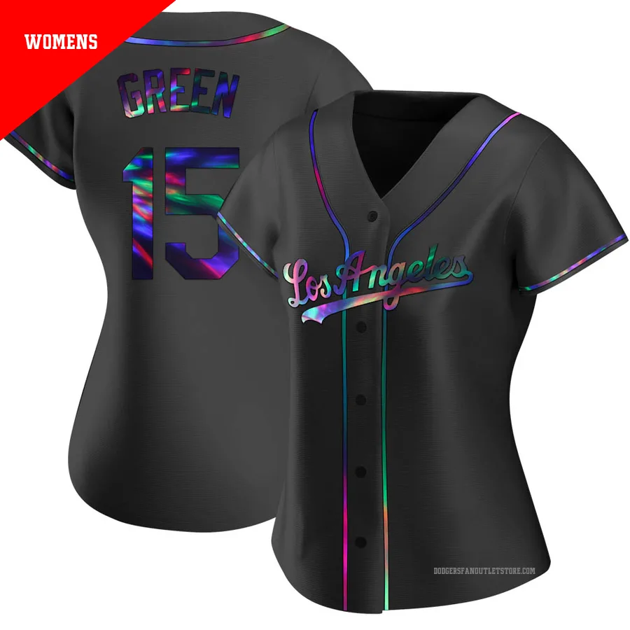 Los Angeles Dodgers ＃15 Shawn Green Women's Black Replica Holographic Alternate Jersey