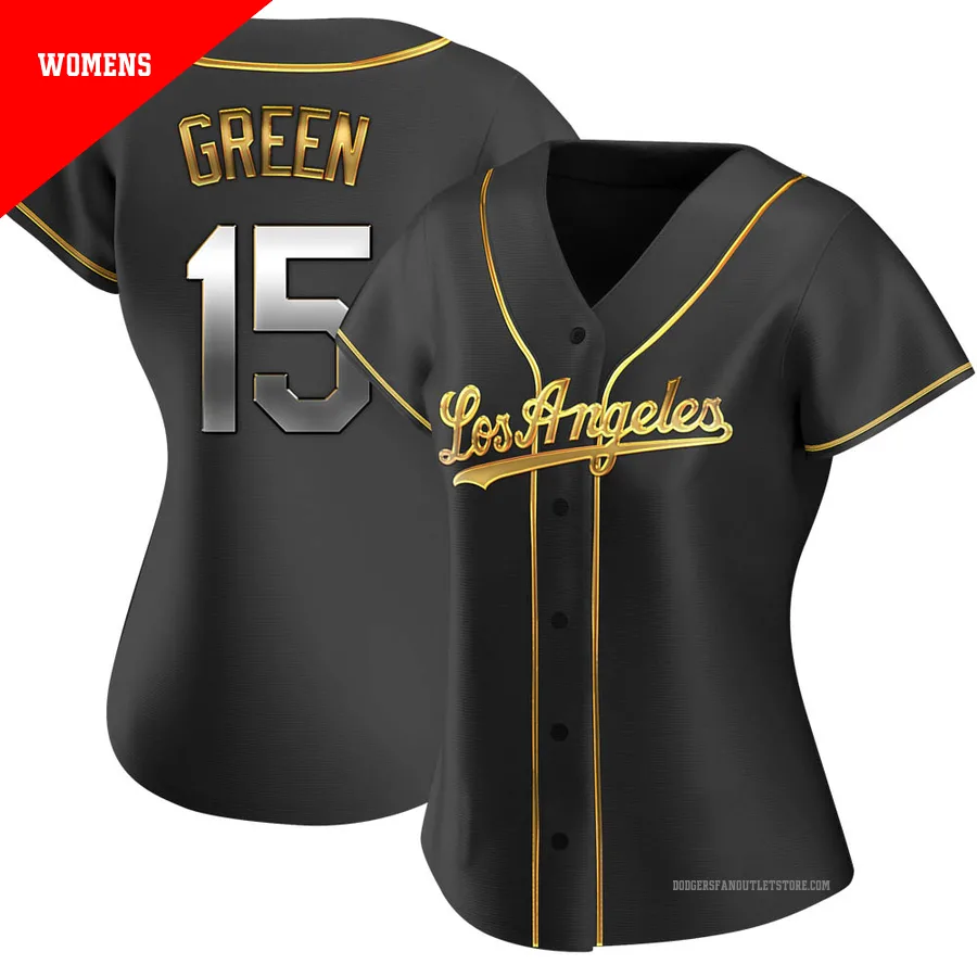 Los Angeles Dodgers ＃15 Shawn Green Women's Gold Replica Black en Alternate Jersey