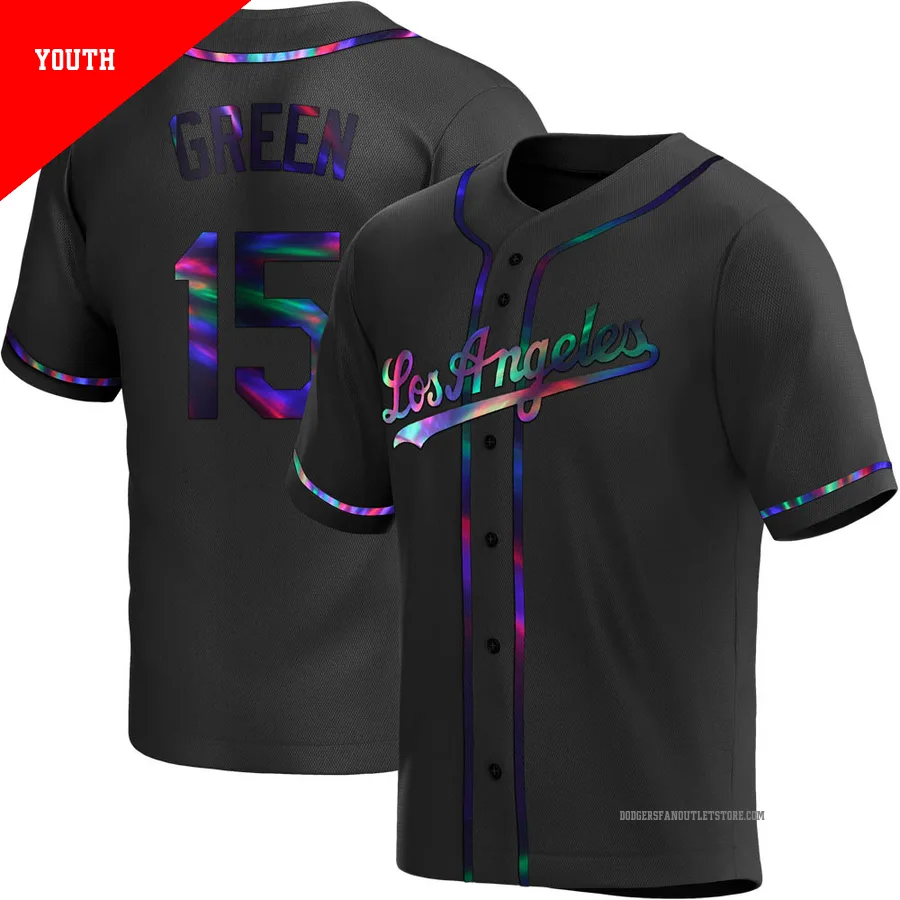 Los Angeles Dodgers ＃15 Shawn Green Youth Black Replica Holographic Alternate Jersey