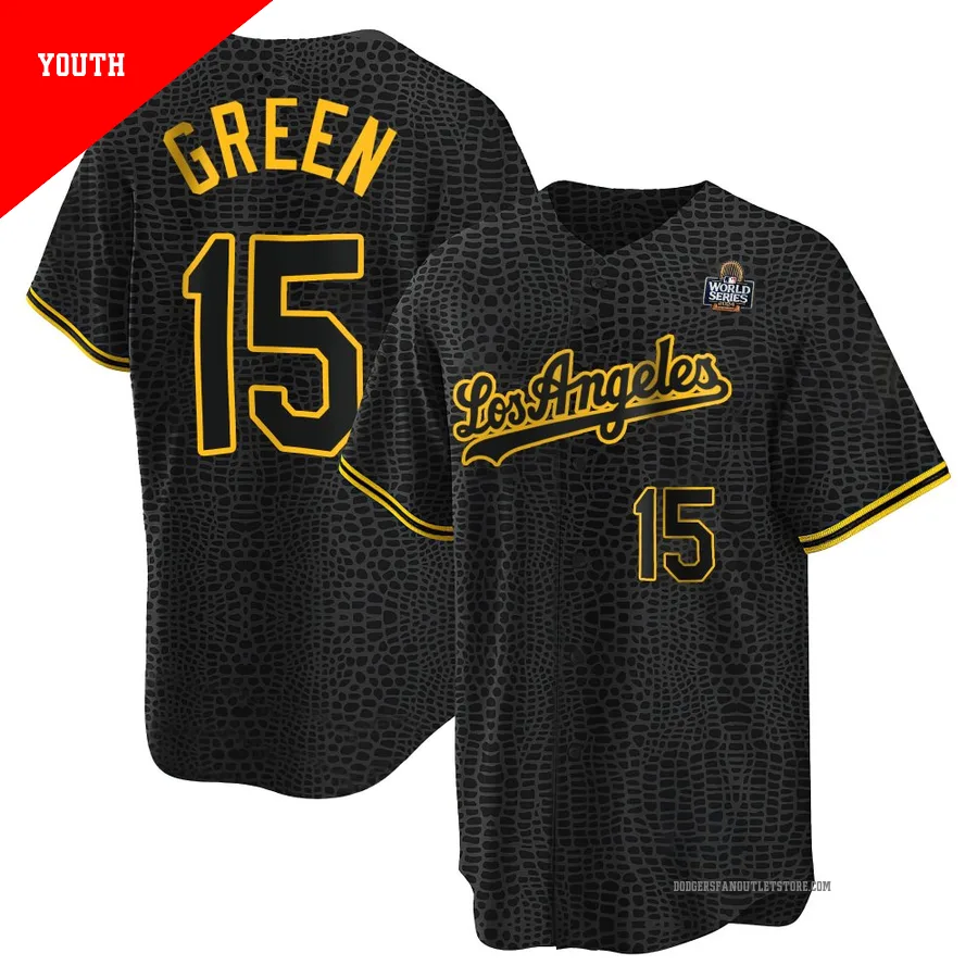 Los Angeles Dodgers ＃15 Shawn Green Youth Black Replica Snake Skin City 2024 World Series Jersey