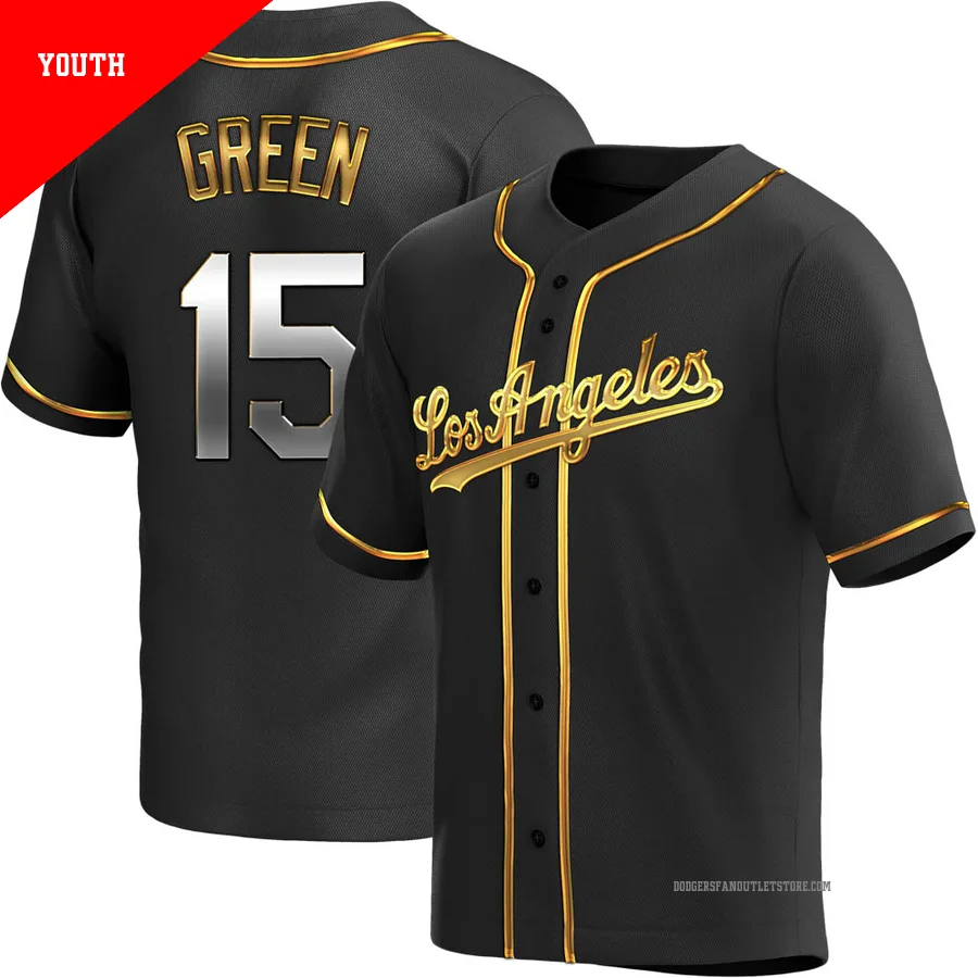 Los Angeles Dodgers ＃15 Shawn Green Youth Gold Replica Black en Alternate Jersey