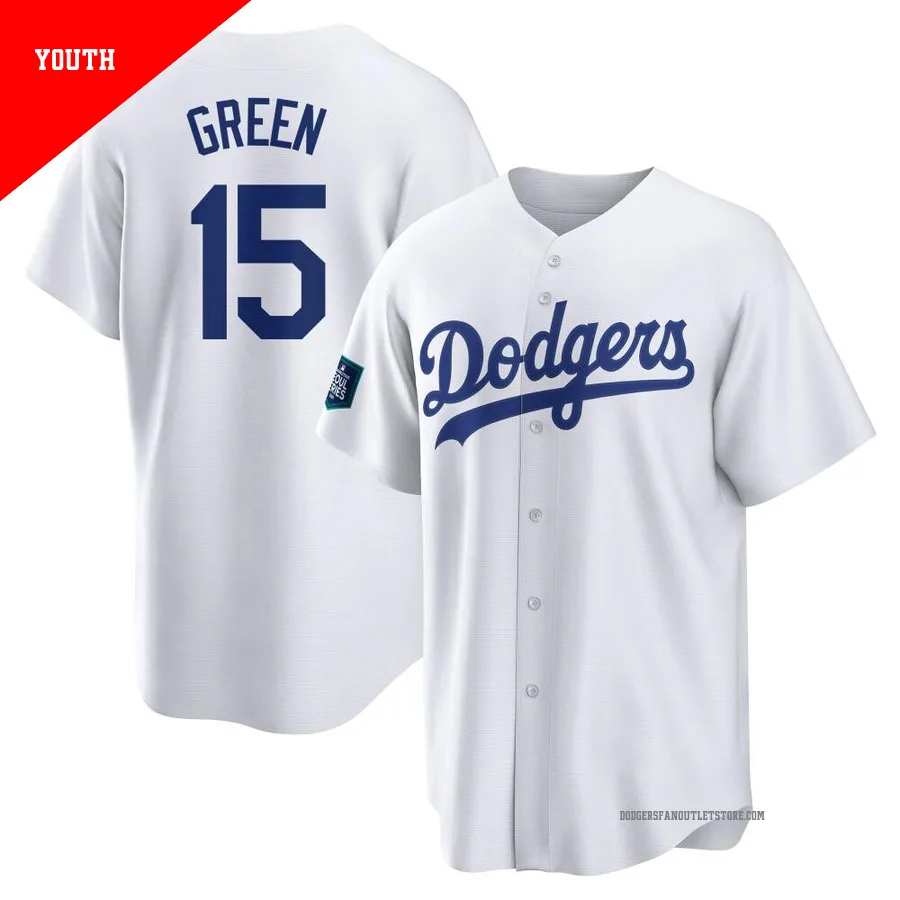Los Angeles Dodgers ＃15 Shawn Green Youth White Replica 2024 World Tour Seoul Series Home Jersey